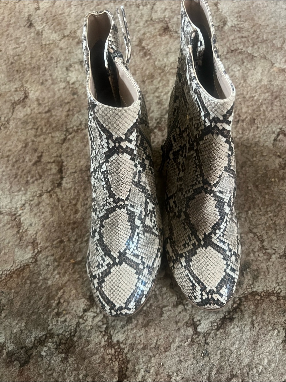 Steve Madden Beige and Black Snake-Print Ankle Booties